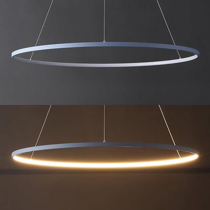 JONATHAN Y 35" Blue Modern Integrated LED Pendant Light, Dimmable Round Hoop Chandelier for Kitchen Island, Dining Room, Adjustable Height Metal Hanging Light (JYL7220D)