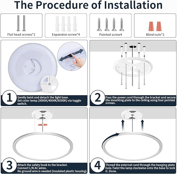 MOONSEA Flush Mount LED Ceiling Light Fixture Brushed Nickel 20 Inch, 42W Dimmable 3000K-4000K-6500K 3 Color Selectable Ceiling Lamp 4200LM Low Profile Ceiling Light for Kitchen Bedroom Hallway