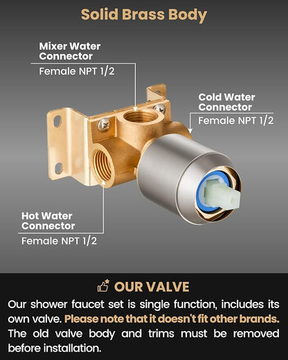 Airuida 10 Inch Brushed Nickel Shower Faucet Set,Shower Valve Kit | Rainfall Shower Head and Handle Set,Female Thread Rough-in Valve Shower Kit,Single Function Shower System