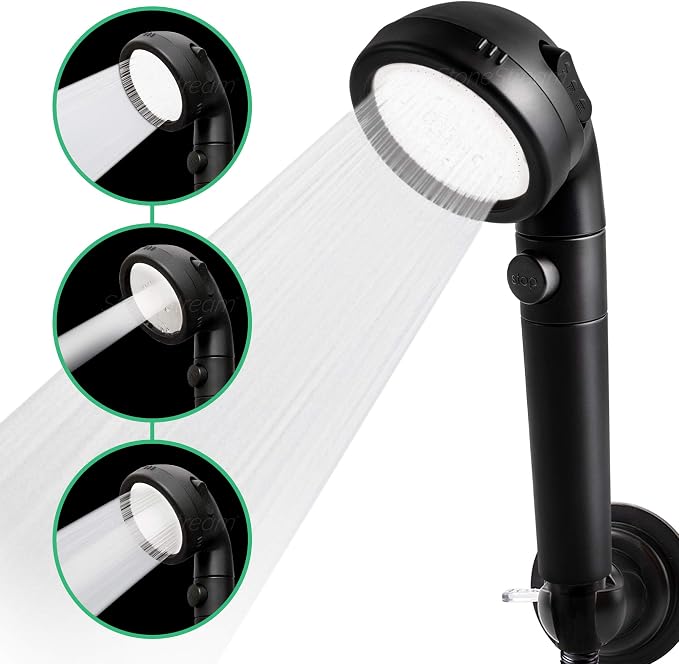 Original StoneStream® EcoPower Shower Head System — Spa Like Ionic Filter to Soften Water, Increase Pressure & Save Water — Showerhead + Hard Water Filtration + Wall Adapter Kit — Matte Black