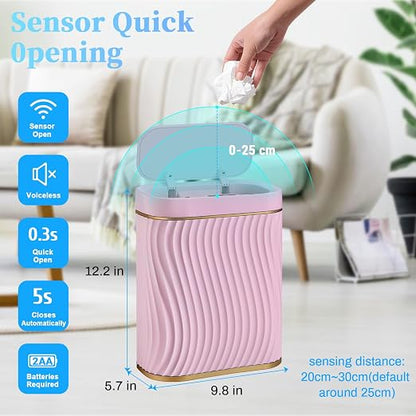 Ogikey Bathroom Small Trash Can with Automatic Touchless Lid, 2.6 Gallon Smart Garbage Can Narrow Waterproof Trash Bin for Bedroom, Office, Living Room