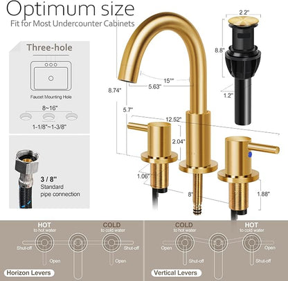 SOKA SK1B001AR Bathroom Sink faucets, 8 INCH Gooseneck - Lever, Gold + G