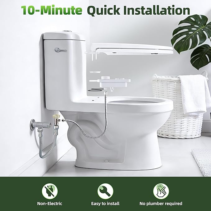 SAMODRA Bidet Attachment, Non-Electric Cold Water Bidet Toilet Seat Attachment with Pressure Controls, Retractable Self-Cleaning Dual Nozzles for Frontal & Rear Wash - White