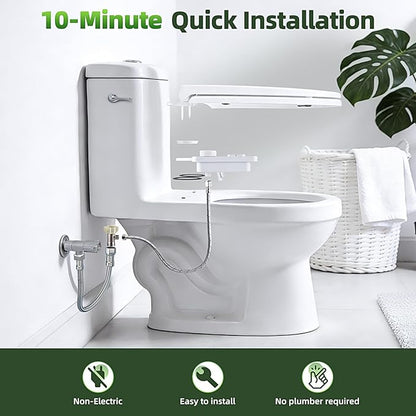 SAMODRA Bidet Attachment, Non-Electric Cold Water Bidet Toilet Seat Attachment with Pressure Controls, Retractable Self-Cleaning Dual Nozzles for Frontal & Rear Wash - White