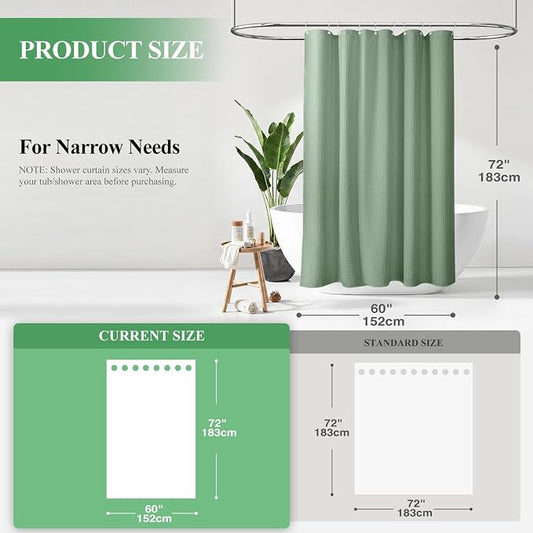 Stall Waffle Shower Curtain 256 GSM Heavy Fabric 60x72 Sage Green | 60 Inch Wide, Thick Cloth, Weighted Hem, Water Repellent, Hotel Luxury Polyester Shower Curtain Set for Bathroom 10 Hooks