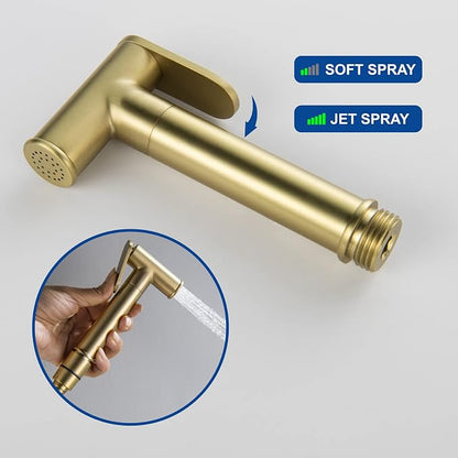 Warm Water Bidet Sprayer for Toilet with Hot and Cold Brass Rough-in Valve, Stainless Steel Round Handheld Bidet Attachment Set for Feminine, Pets and Baby Diaper Wash, Brushed Gold, BDS09-3