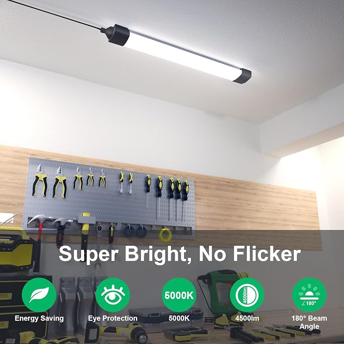 Plug in Light 4FT 5000K Linkable LED Tube Shop Closet Under-Cabinet Utility Lights, IP66 Waterproof, Overhead Ceiling Workbench Light, LED Light Bar for Room Office Garage Shop Bathroom | Overhead Ceiling Lighting Utility Workbench Light, Triproof LED ...