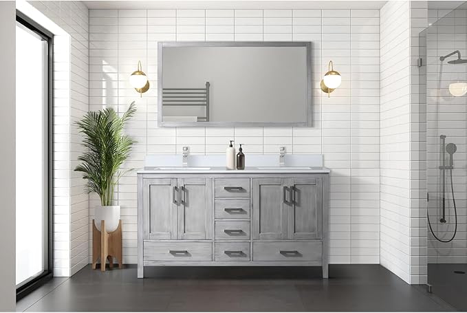 Jacques 60 in. W x 22 in. D Distressed Grey Double Bath Vanity and White Quartz Top