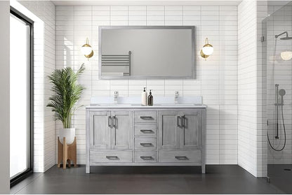 Jacques 60 in. W x 22 in. D Distressed Grey Double Bath Vanity and White Quartz Top