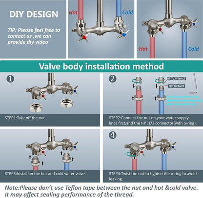 Aolemi Outdoor Shower Kit,8 Inch Rain Head and Handheld,Brushed Nickel | 2-Handle Hot and Cold Control, Adjustable Height, 6-Inch Center Valve, 59-Inch Hose, Winter Drainage Outdoor Shower Fixtures