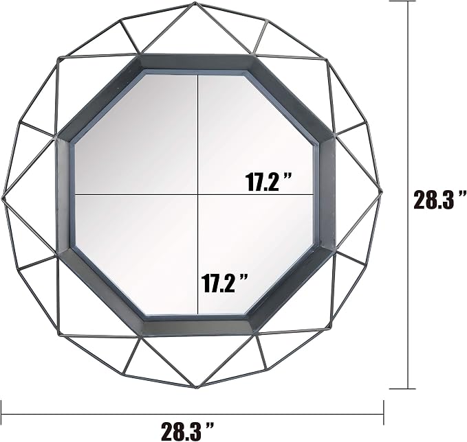Stonebriar Decorative Black 28.3" Geometric Metal Wire Frame Hanging Wall Mirror with Mounting Brackets, Modern Decor for the Living Room, Bedroom, Bathroom, Hallway, and Entryway