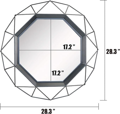 Stonebriar Decorative Black 28.3" Geometric Metal Wire Frame Hanging Wall Mirror with Mounting Brackets, Modern Decor for the Living Room, Bedroom, Bathroom, Hallway, and Entryway