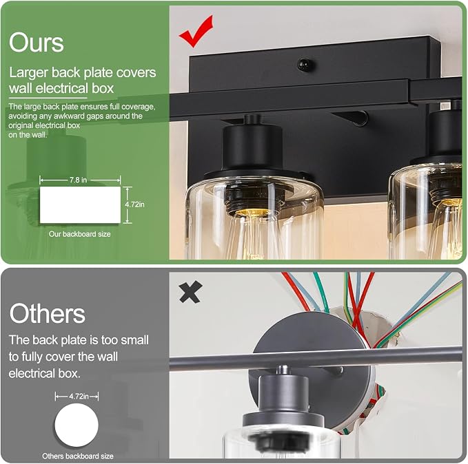 Indoi 8-Light Bathroom Light Fixtures, Matte Black Modern Vanity Lights with Clear Glass Shades, Bathroom Wall Lamp for Mirror Living Room Cabinet Bedroom Porch