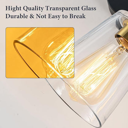 2-Light Bathroom Vanity Light, Black and Gold Bathroom Lighting Fixtures Over Mirror with Clear Glass Shades, Modern Hardwired Wall Sconce Light for Bedroom Hallway