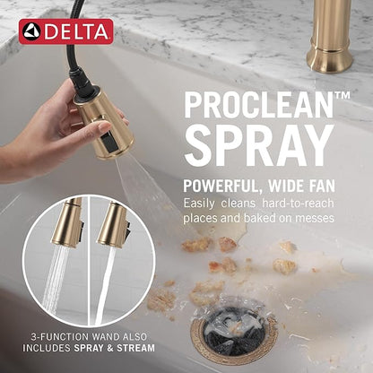 Delta Renaldi Kitchen Faucet with Pull Down Sprayer, Gold Kitchen Sink Faucet, Delta ProClean Kitchen Faucet, Pull Down Kitchen Faucet, Lumicoat Champagne Bronze 9184-CZ-PR-DST