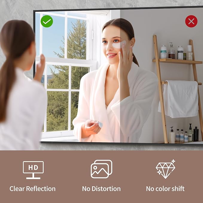 YIROMAN Bathroom Mirror 36"x40", Matte Black Bathroom Mirror for Over Sink with Aluminum Frame, Rectangular Vanity Mirror with Right Angle, Wall Mirror Hangs Horizontal or Vertical, Shatterproof