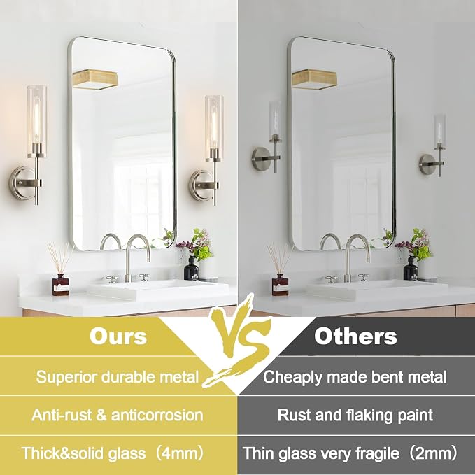 MOKATNG Wall Sconces Set of Two, Brushed Nickel Bathroom Sconces with Clear Glass, Hardwired Sconces Wall Decor Set of 2, Modern Wall Light Fixtures for Bathroom Mirror Living Room Bedroom Hallway