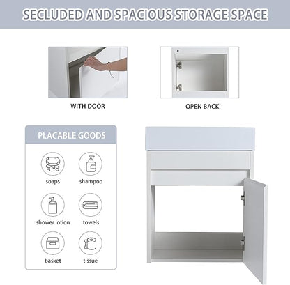 18 Inch Small Bathroom Vanity with Sink, 18" Floating Bathroom Vanity for Small Space, Wall Mounted Cabinet Set with Resin Basin Sink, Soft Close Door (WSG, 005-18" W X 10" D)