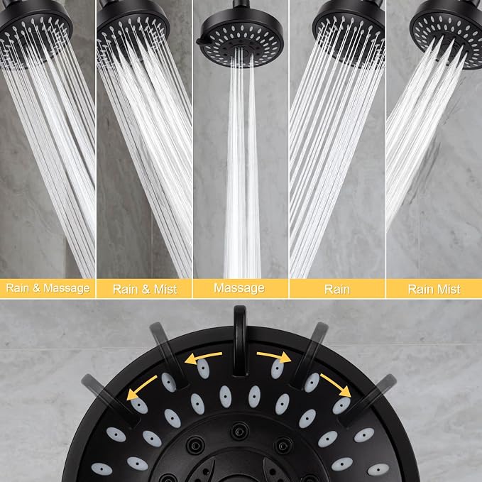 AISOSO Shower Head 2PCS,5-Mode High-Pressure Showerhead 4.1",Matte Black
