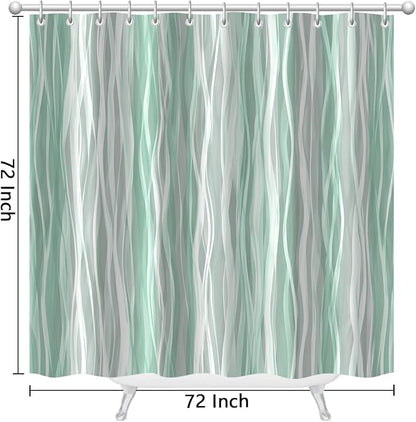 Moonslim Sage Green Grey Ombre Shower Curtain, Modern Wavy Abstract Striped Line Bathroom Curtain, Waterproof Fabric Bath Decor, 72 x 72 Inch