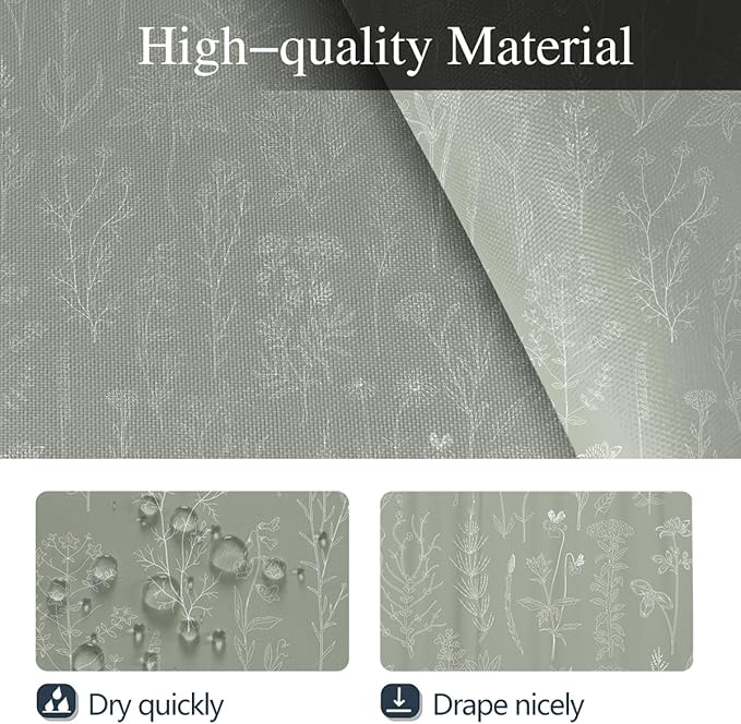 Coxila Vintage Floral Shower Curtain Green Flower Retro Spring Botanical Plants Country Cute Boho Rustic Farmhouse Wildflower Aesthetic Bathroom 60 x 72 Inch Polyester Fabric 12 Pack Hooks