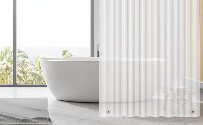 EHZNZIE Shower Curtain Liner Light Weight PEVA, Shower Liner 36x72 Inches, Waterproof, No Chemical Smell with 12 Rust Proof Metal Grommets for Bathroom Shower Curtain, Clear
