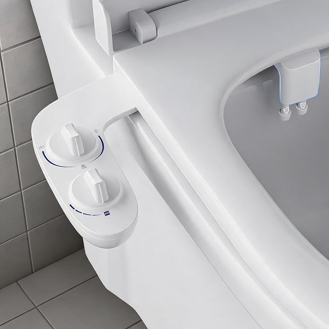 Bidet Attachment for Toilet, Non-Electric Dual Nozzle Bidet Sprayer with Adjustable Water Pressure, Cold Water Toilet Seat Attachment for Feminine and Personal Hygiene