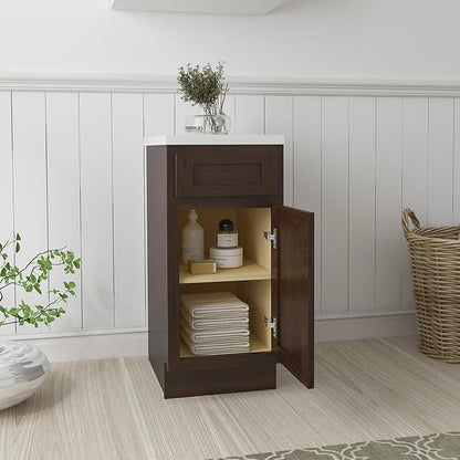 HomeBeyond 15 Inch Bathroom Vanity Base Only, Single Vanity Cabinet with Dove-Tailed Drawer, Composable Floor Mount Cabinets Without Top, Brown