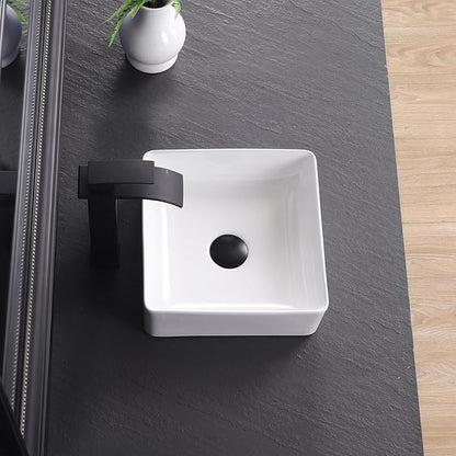 Vessel Sink 12"x12" Rectangular Bathroom Sink Modern White Porcelain Ceramic Above Counter Drop-in Vanity Sink for Bathrooms Art Basin