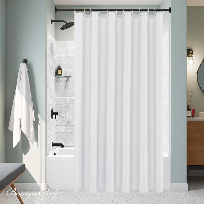 Fabric Shower Curtain Liner 96x72 Inch-White Extra Wide Shower Liners | Hotel Quality Water Resistant Shower Liners for Bathroom-Machine Washable Cloth Polyester Bath Curtain-Apartment Bathtub