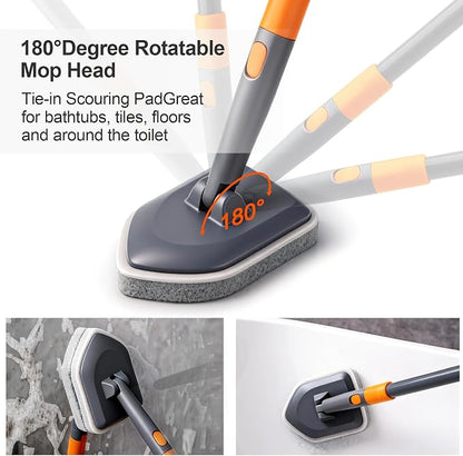 CLEANHOME Tile Tub Scrubber Brush for Cleaning Toilet Wall,Bathtub,Sink | 3 Different Function Cleaning Heads, 56" Extendable Long Handle, Bathroom No Scratch Shower Scrubber