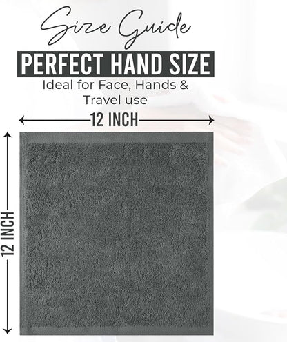 DAN RIVER 24 Pack Cotton Wash Cloths Set for Showering [12x12] Grey White | Lighter Weight, Quick to Dry, Super Soft & Absorbent Face Towels, Hotel Quality, Perfect for Bathroom, Gym, Spa