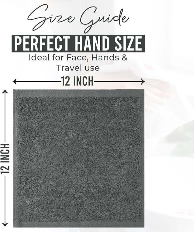 DAN RIVER 24 Pack Cotton Wash Cloths Set for Showering [12x12] Gray | Lighter Weight, Quick to Dry, Super Soft & Absorbent Face Towels, Hotel Quality, Perfect for Bathroom, Gym, Spa