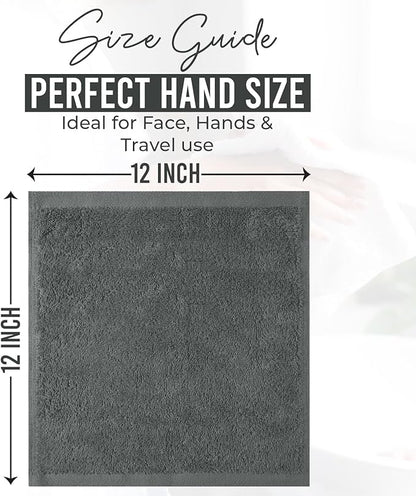 DAN RIVER 24 Pack Cotton Wash Cloths Set for Showering [12x12] Gray | Lighter Weight, Quick to Dry, Super Soft & Absorbent Face Towels, Hotel Quality, Perfect for Bathroom, Gym, Spa