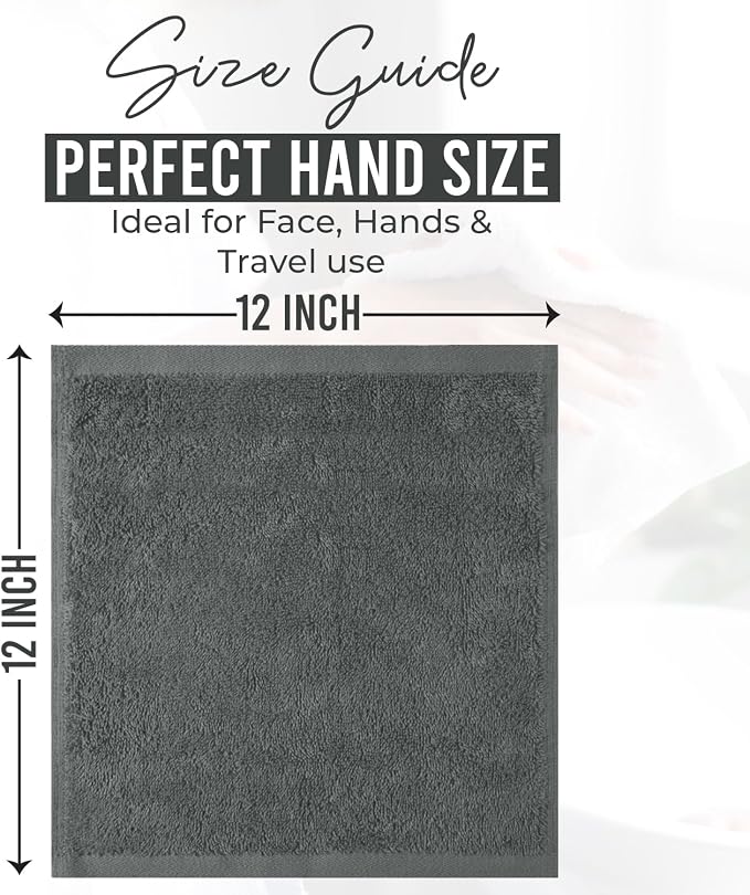 DAN RIVER 60 Pack Wash Cloths for Showering [12x12] - 100% Cotton Washcloths Premium Quality Flannel Face Cloths for Bathroom, Highly Absorbent and Soft Feel Wash Clothes, Grey