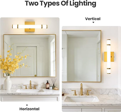 Gold Bathroom Vanity Light - 15.4 Inch LED Modern Bathroom Light Fixtures Over Mirror with Acrylic Shade 10W Dimmable 5CCT Bathroom Sconces Wall Lighting (Built-in Dimmer)