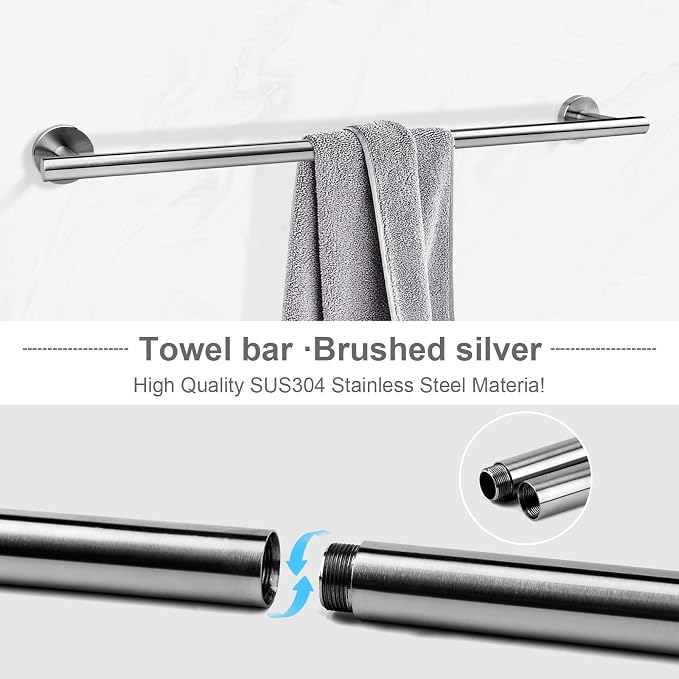 Brushed Nickel Bathroom Hardware Accessories Set 5 Piece, Stainless Steel Bath Towel Bar Set 24 Inch,Toilet Paper Holder,Towel Ring Holder,Towel Rack Set, Brushed Nickel