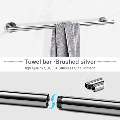 Brushed Nickel Bathroom Hardware Accessories Set 5 Piece, Stainless Steel Bath Towel Bar Set 24 Inch,Toilet Paper Holder,Towel Ring Holder,Towel Rack Set, Brushed Nickel
