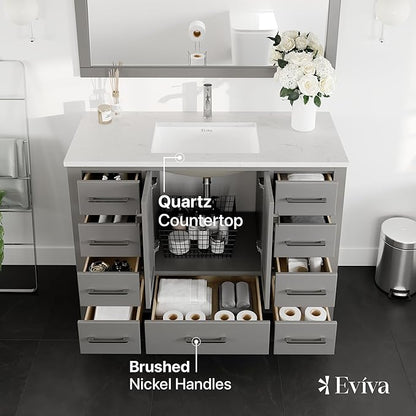 Eviva London 48 Gray Bathroom Vanity with Carrara Quartz Top