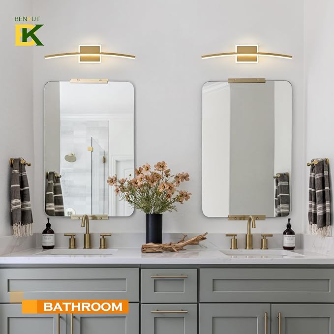 Benkut Modern LED Wall Sconce Gold Light Fixtures Over Mirror Modern Bath Wall Lighting for Bathroom, Dimmable Vanity Light for Bathroom(5CCT 23.6Inch)