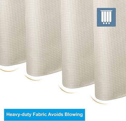 AmazerBath Waffle Shower Curtain, Cream Yellow Fabric, Hotel Quality, Heavy Duty, 36 x 72 Inches