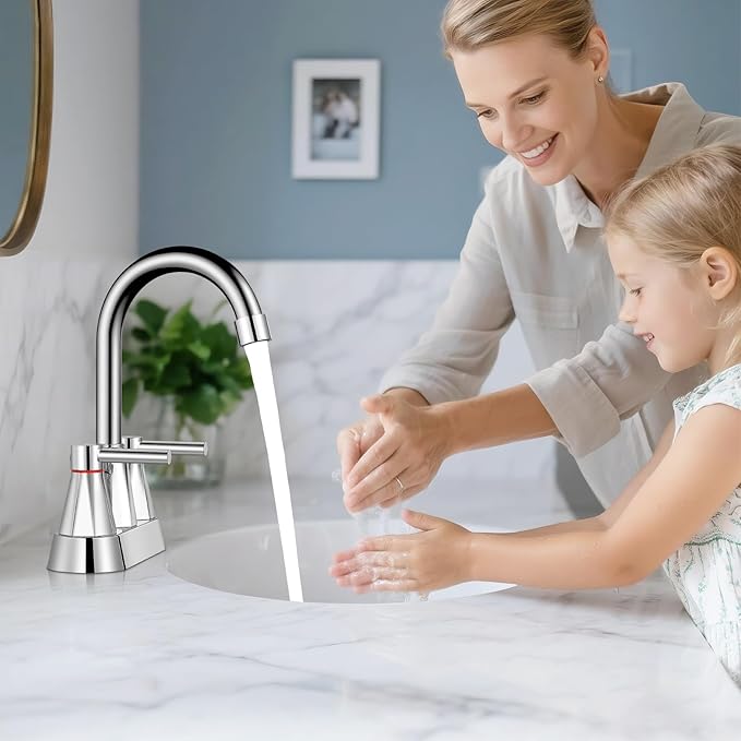4 inches Bathroom Faucet for 3 Hole,2-Handle Bathroom Sink Faucets with Pop Up Drain (Chrome)