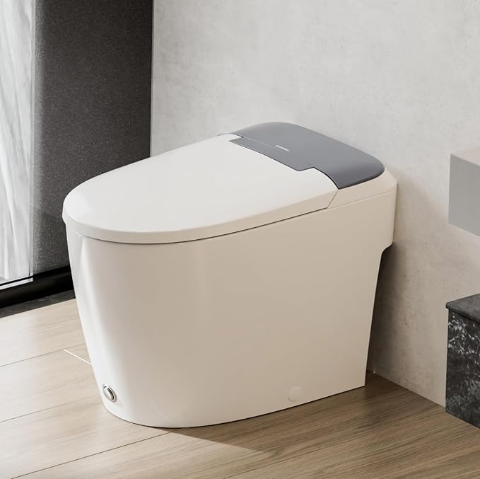 CD-W10V Non-Electric Bidet Toilet, Elongated, Gray | 1000g Powerful Flush Smart Toilet, ADA comfort height, air pressure assisted,soft open/close,Foot-kick Flush,1.0 GPF