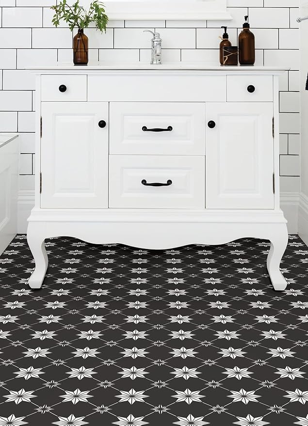 FloorPops Black Rigel Peel & Stick Floor Tiles, FP3990