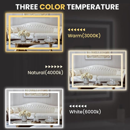 LOAAO 50"X36" LED Bathroom Mirror with Lights, UL Listed | Anti-Fog, Dimmable, 3 Color Temperature, Backlit + Front Lit, Memory Function, Tempered Glass