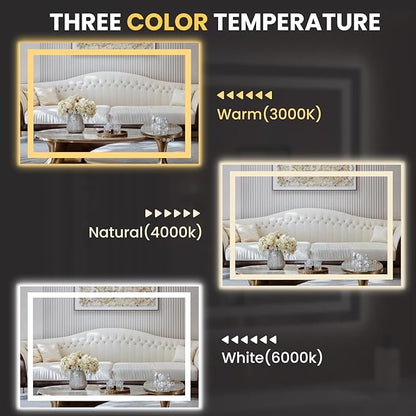 LOAAO 48"X24" LED Bathroom Mirror with Lights, UL Listed | Anti-Fog, Dimmable, 3 Color Temperature, Backlit + Front Lit, Memory Function, Tempered Glass
