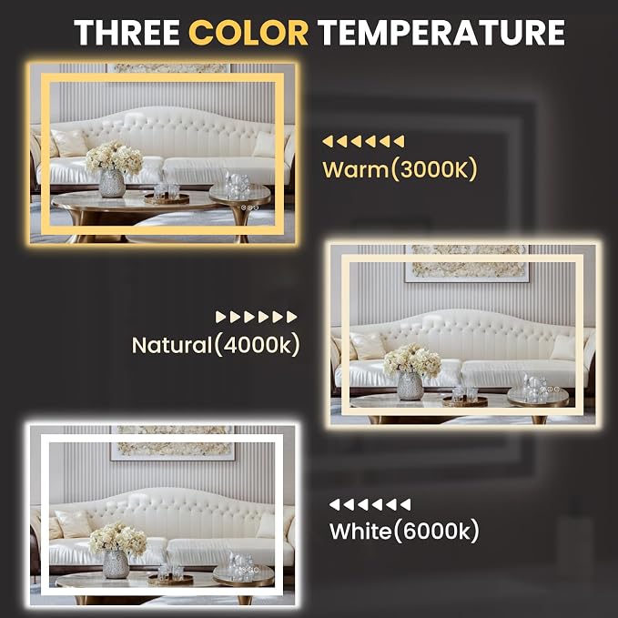 LOAAO 40"X28" LED Bathroom Mirror with Lights, UL Listed | Anti-Fog, Dimmable, 3 Color Temperature, Backlit + Front Lit, Memory Function, Tempered Glass