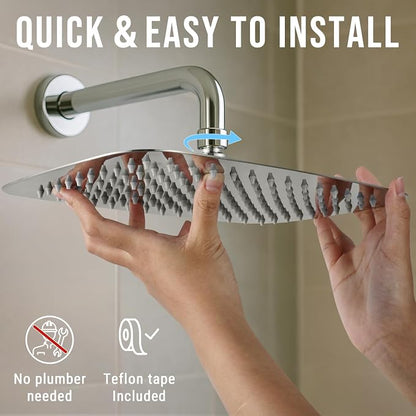 G-Promise All Metal 14 Inch Large Rain Shower Head for Ceiling or Wall | Built to Last, Rust Resistant 304 Stainless Steel, Easy to Install, Full Body Coverage Rainfall Shower Head, Daily SPA