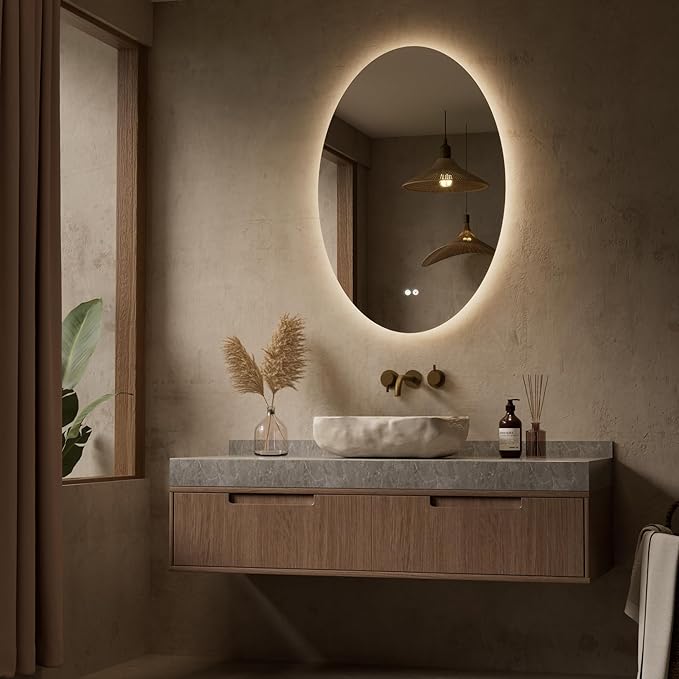 Keonjinn Oval LED Mirror for Bathroom 24" x 36", Backlit Mirror Bathroom with Dimmable 3 Colors Lights, Anti-Fog Tempered Glass Vanity Mirror, UL Listed LED Driver, Plug in/Hardwired