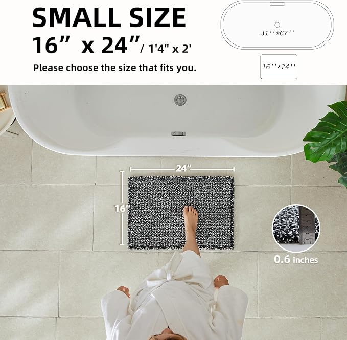 TYUU Waffle Bath Mat, Small Boho Bathroom Rugs Non Slip 24x16 Black & White | Super Absorbent Quick Dry Bath Rug, Non-Slip Backing, Soft Waffle Washable Farmhouse Bathroom Mats, Tub, Shower & Home Decor